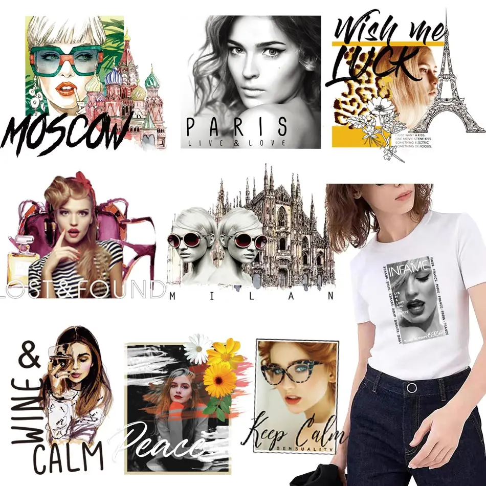 Fashion-Woman-Iron-On-Transfer-For-Clothing-DIY-A-levels-Heat-Sticker ...