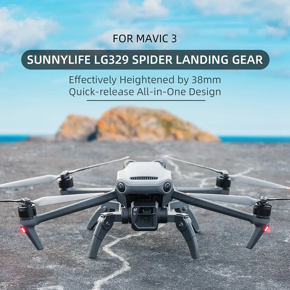 SUNNYLIFE 접이식 랜딩 기어 퀵릴리즈, 확장 높이 다리 보호대 스탠드 스키드, DJI 매빅 3 드론 액세서리, 회색