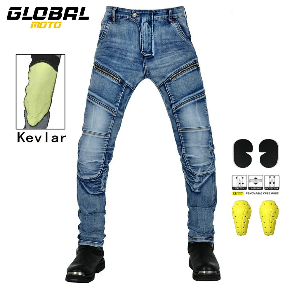 

Retro Motorcycle Jeans Men Moto Outdoor Cycling Anti Drop Pants Built-in Protector Scooter Elastic Jeans XXS-4XL Equipment