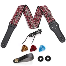 

Adjustable Embroidered Guitar Strap Set All Guitar Strap With 1 Leather Strap 3 Picks For Folk/electric/Classical Guitar Bass