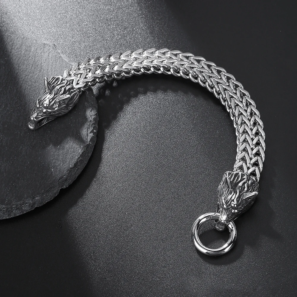 Fashion Stainless Steel Men's Bracelet Titanium Steel Hip Hop Bracelet Nordic Wolf Head Viking