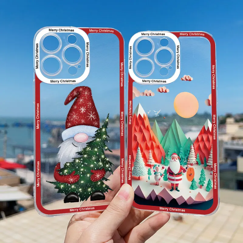 Frohe Weihnachten Baum Santa Claus Telefon Fall Für iphone 13 12 11 Pro Max 15 14 Plus Pro Max X XR XS Landschaft Transparente Abdeckungen – Detail 15