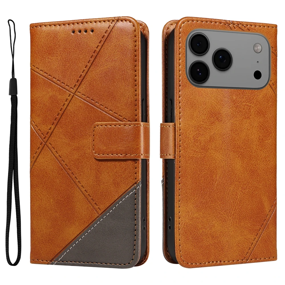 Magnetic Leather Wallet Phone Case with Grid Design