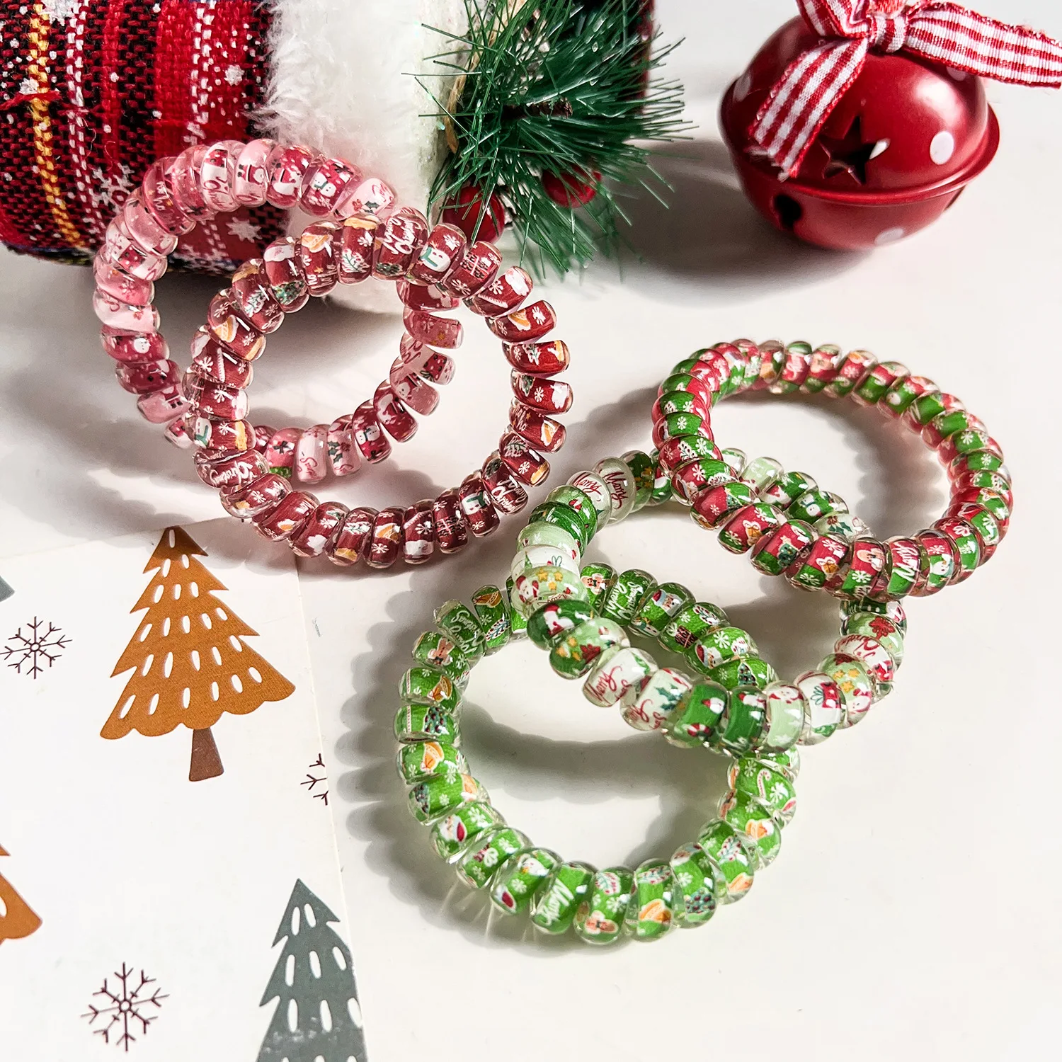 Christmas Phone Cord5PCS Hair Ties, Spiral Xmas Party Favors Hair Accessories for Women Girls Christmas Decorations