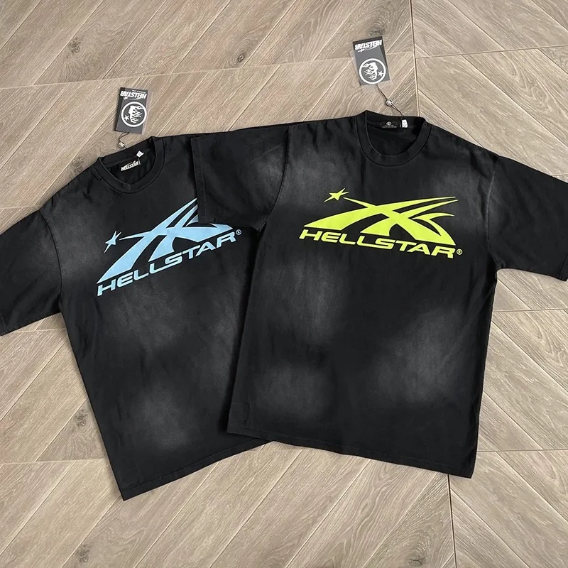 

Спортивная футболка 24ss HELLSTAR Gel с логотипом для мужчин и женщин, футболки из чистого хлопка с черным логотипом, лучшее качество 1:1