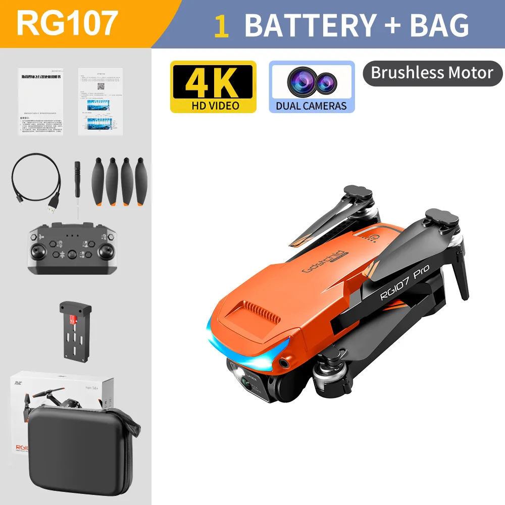 NEW RG107 Pro Drone 4K Three-sided Obstacle avoidance Professional Dual HD Camera FPV Aerial Photography Foldable Quadcopter mini helicopter RC Helicopters