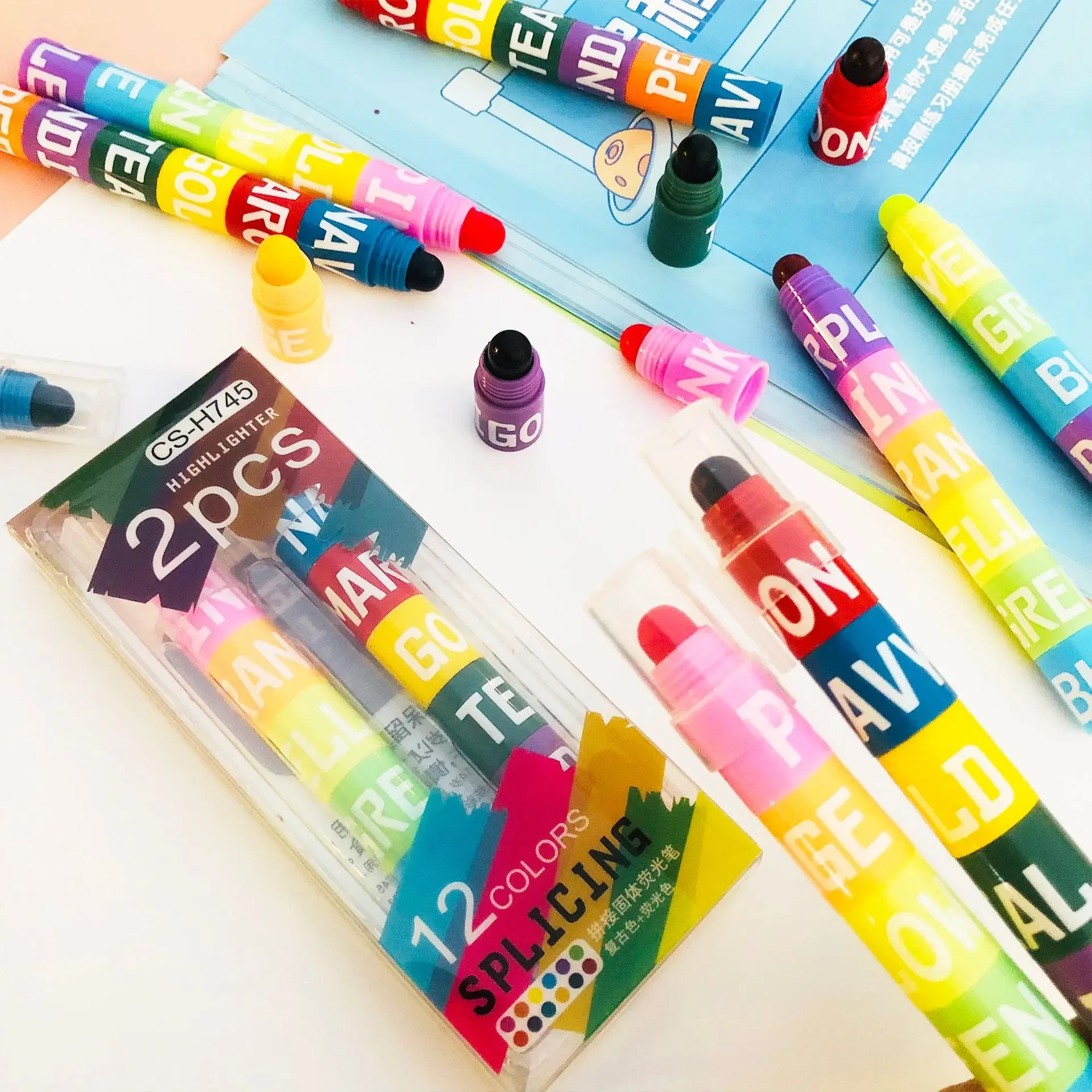 Cute 6 In 1 Oil Painting Stick Professional Kids Splicing Block Graffiti Drawing Wax Caryon Colored Pencils Art School Supplies color pencils oil painting sticks