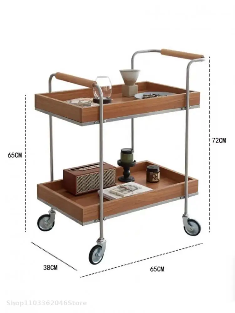 Nordic Small Cart Bedside Table Middle Ancient Solid Wood Movable Small Side Table Living Room Sofa Coffee Storage