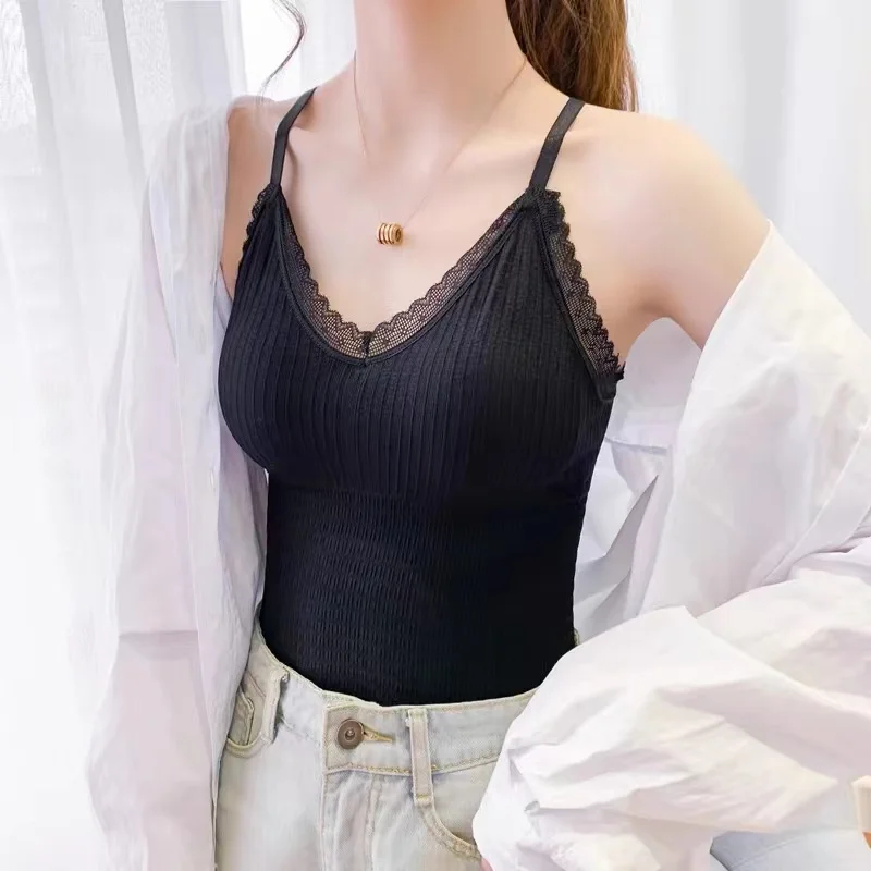 

Summer Sleeveless Tank Tops Adjustable Strap Lace Chest Wrap Padded Wireless Camisole Beauty Back Vest Female Basic Crop Tops