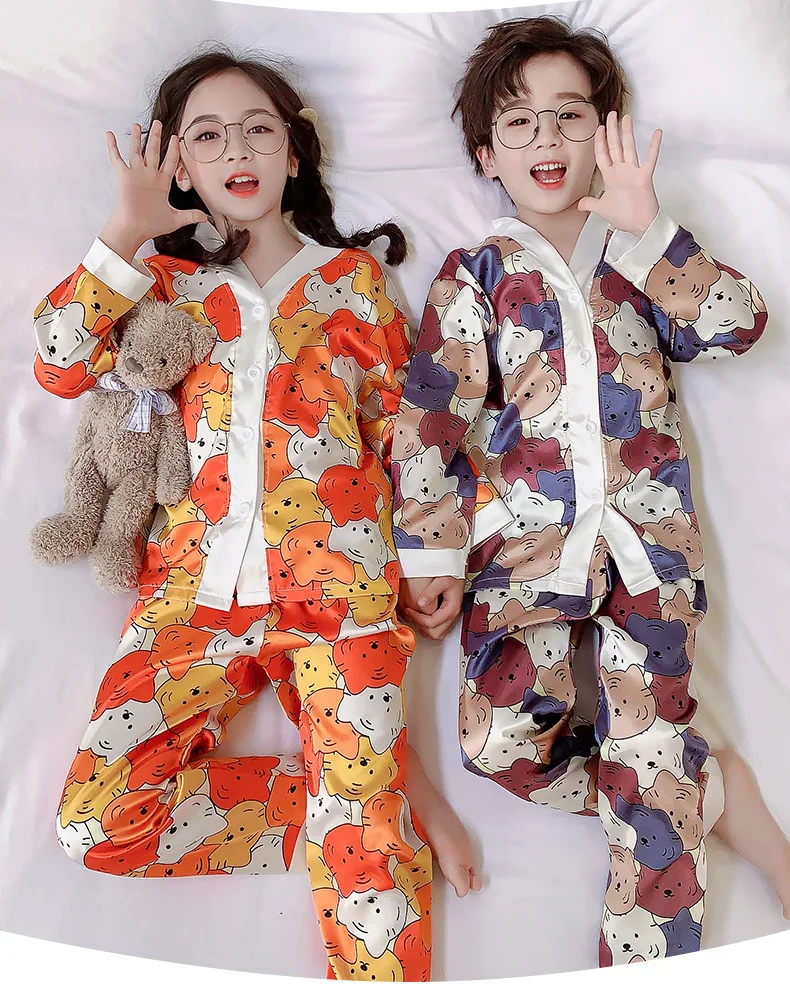 Children's Pajamas Spring Girls Home Wear Clothes Cute Cartoon Long Sleeved Boys Pajamas 3-15Y Kids Sleepwear Clothes Set designer pajama sets