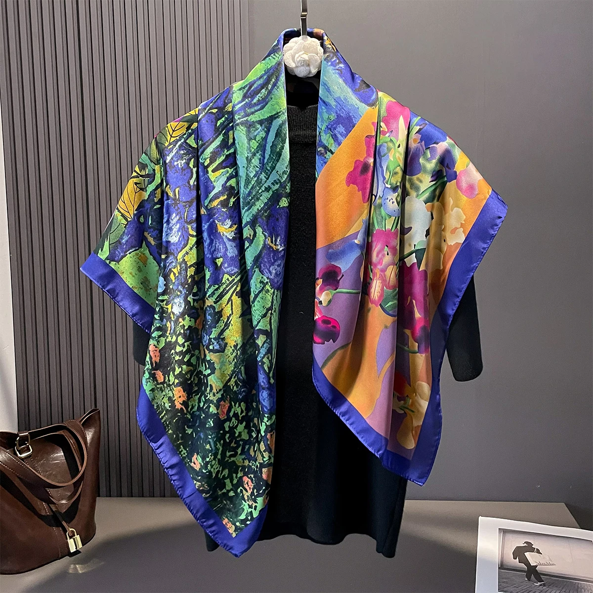 Latest Design Print Head Scarves Women Four Seasons Foulard Satin Square For Ladies Shawls 90*90 Silk Scarf Muslim Hijab