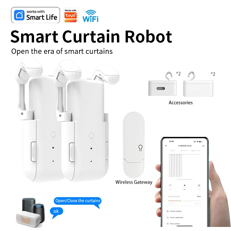 อัปเดตใหม่ WiFi สมาร์ทเครื่องม่าน, 3in1 Track, Timing Light Sensor, พร้อมการควบคุมแอปเกตเวย์, การควบคุมด้วยเสียง, ของขวัญเทศกาล 1
