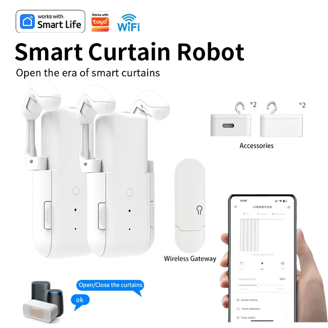 อัปเดตใหม่ WiFi สมาร์ทเครื่องม่าน, 3in1 Track, Timing Light Sensor, พร้อมการควบคุมแอปเกตเวย์, การควบคุมด้วยเสียง, ของขวัญเทศกาล 1