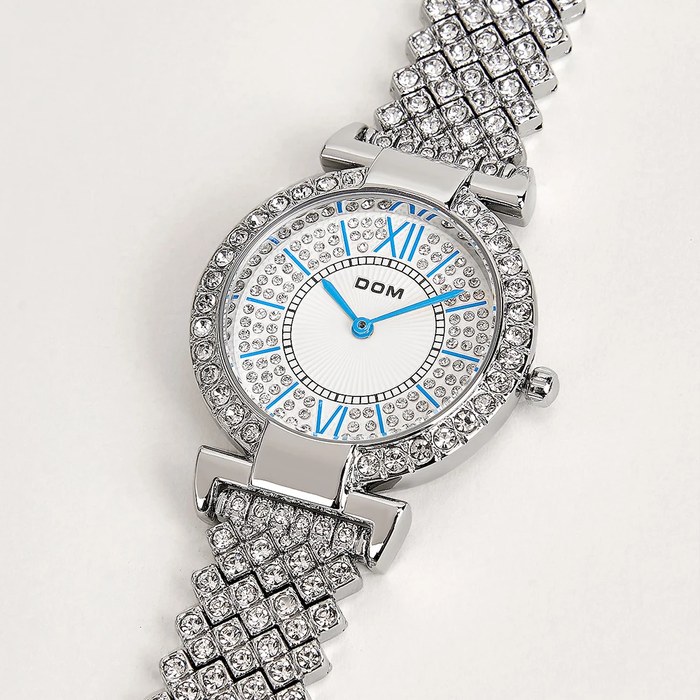 DOM Design Brand Women Watch Luxury Fashion Quartz watch Waterproof Full Diamond Bracelet Ladies Steel Strap images - 6