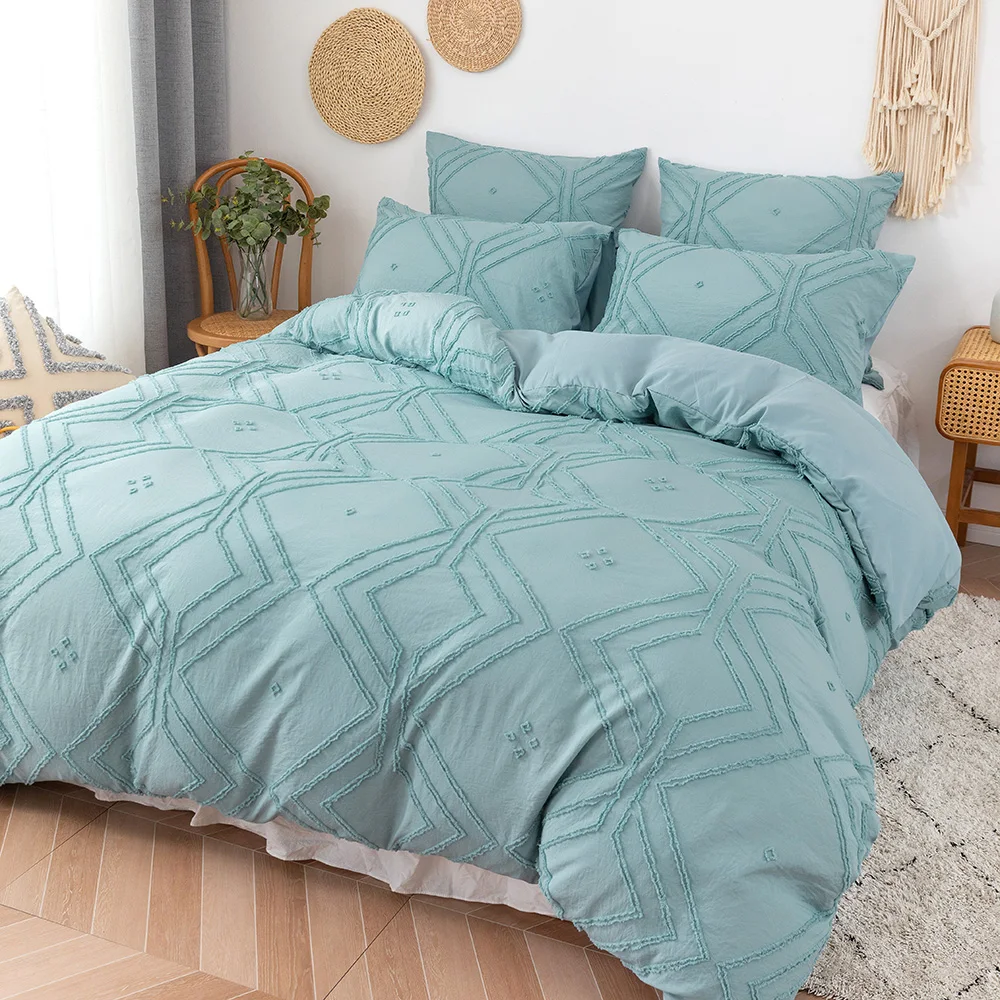 3-piece tufted microfiber bedding cover set with duvet cover on a cozy bed