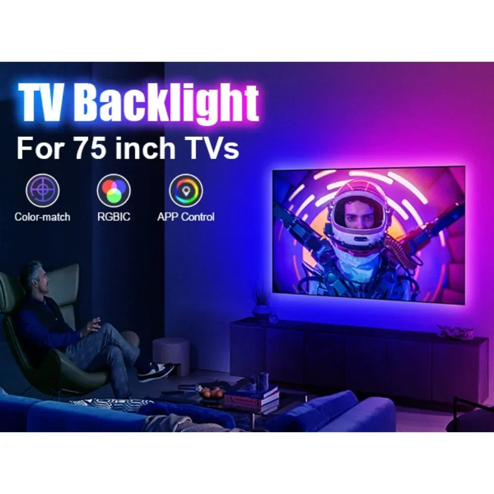 뮤직 비디오 와이드 스크린 필름 모드 HDMI TV LED 백라이트 싱크박스 RGB LED 테이프, TV용 비디오 스트립 조명 키트 포함, 35-77 인치