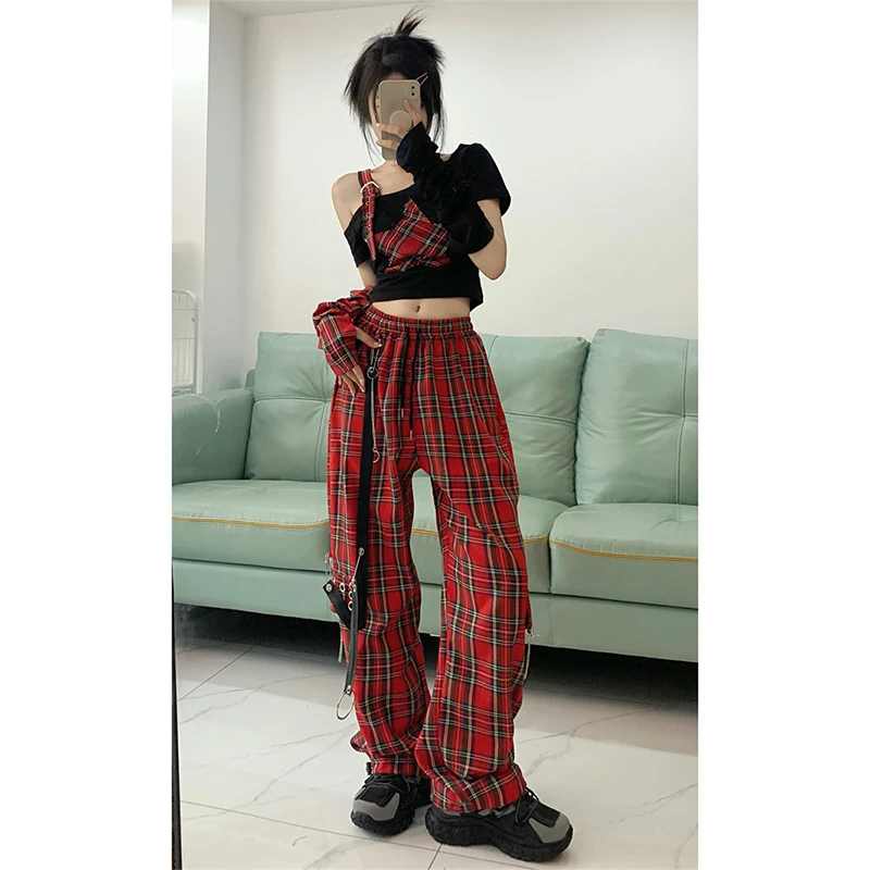 

Hong Kong Fashion Women's Summer Black Straight Leg Wide Leg Casual Hip hop Cargo pants