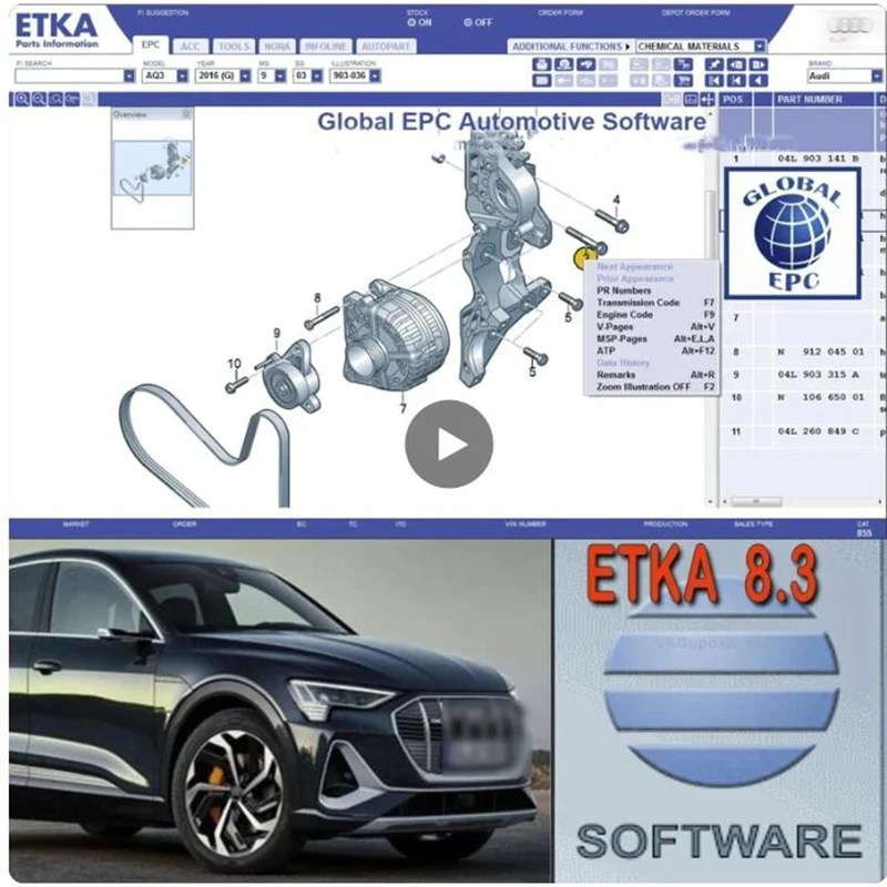 

Newest ETK A 8.3 Group Vehicles Electronic Parts Catalogue until 2021 years For V/W+SE/AT+SKO/DA etka 8.3 Multi-Languages