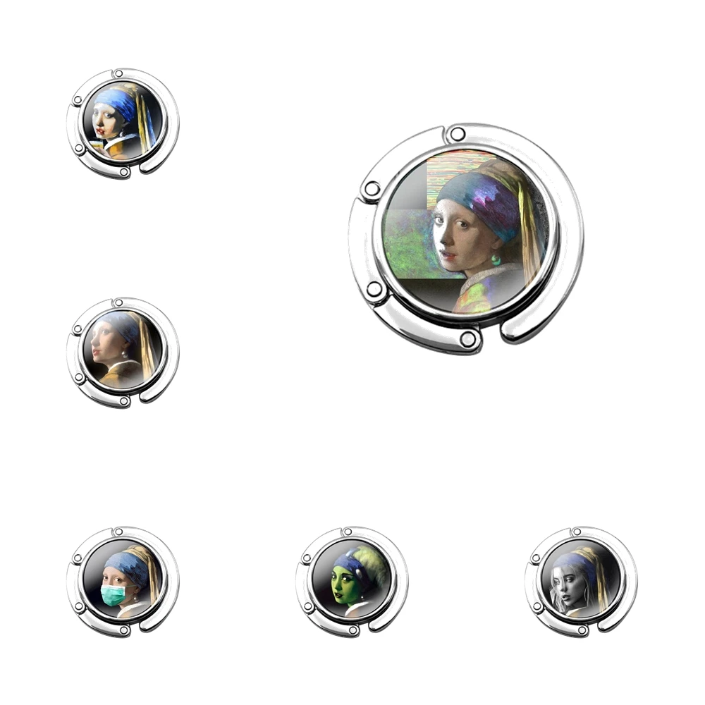 

Foldable Purse Hook for Women's Table Handbag Storage Folding Decor Table Hook Fashion Design Girl With A Pearl Earring Vermeer