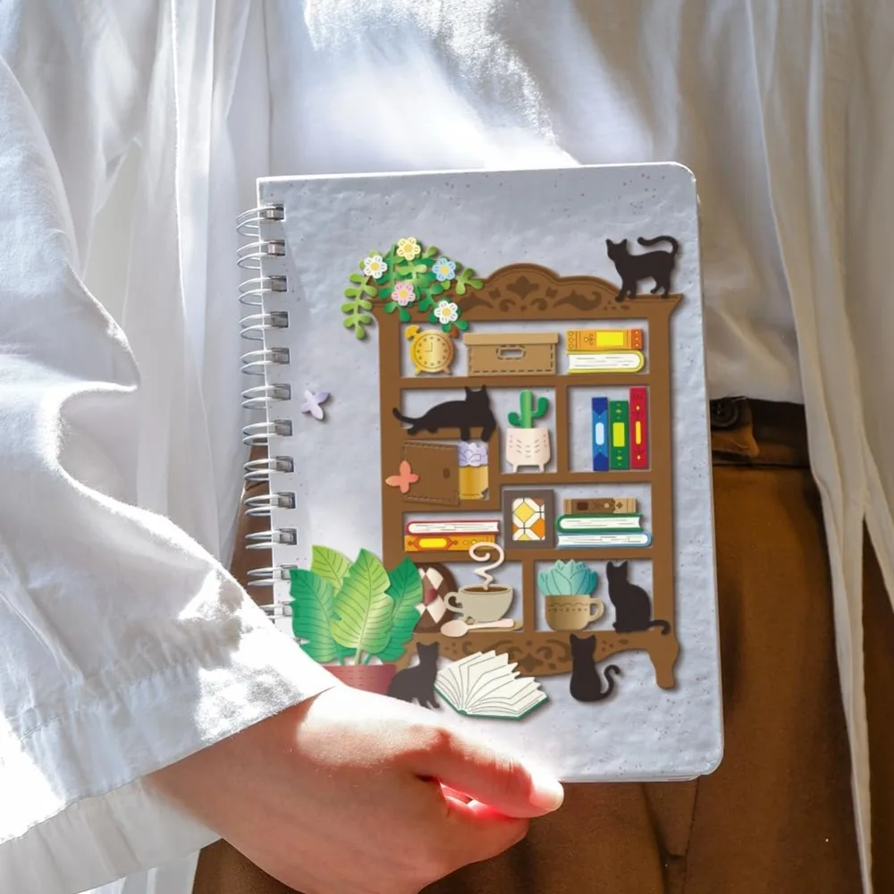 DIY 스크랩북킹용 책꽂이 커팅 다이, 금속 캐비닛 고양이 컷 다이, 꽃 커피 선인장 커팅 다이, 카드 제작 및 엠보싱용
