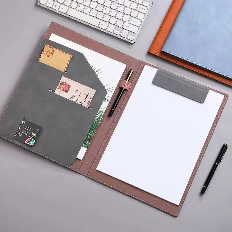 A4 Portfolio Folder Leather Magnetic File Clipboard Meeting Document ...