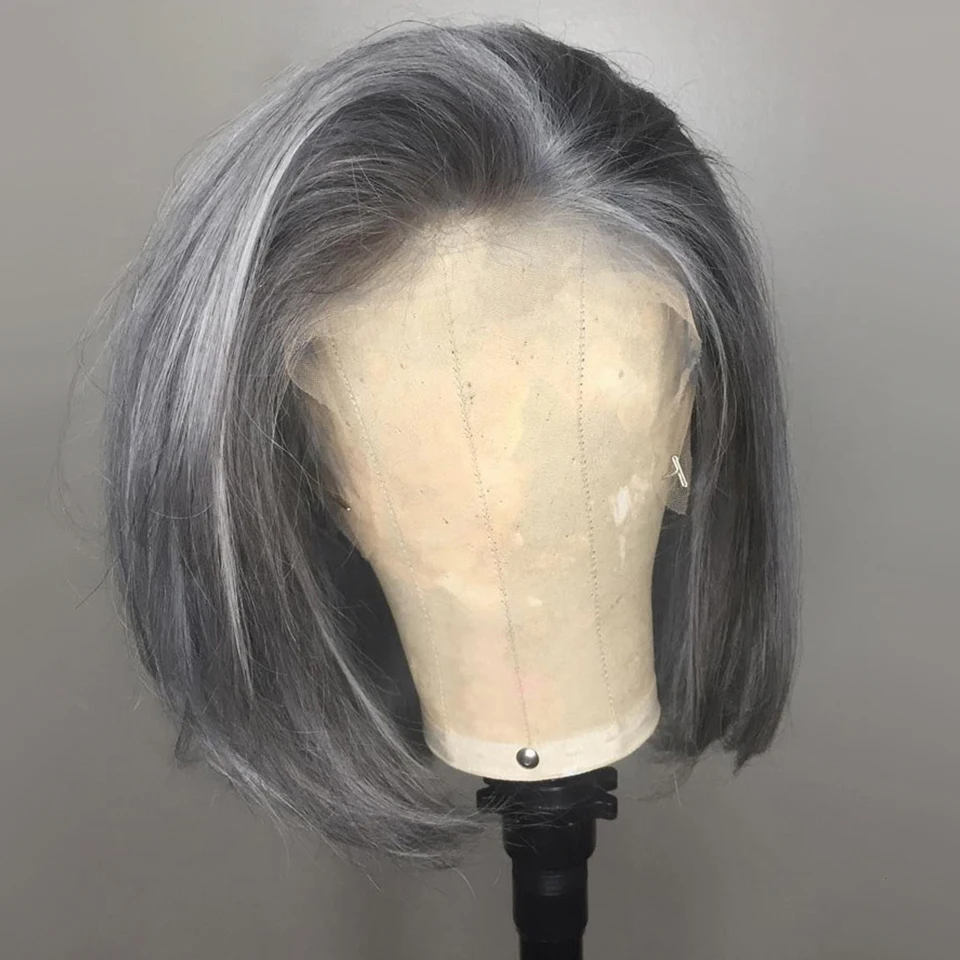 

Soft 23A Grade 100% Human Hair Short Bob Ash Blonde Gray Straight European Jewish 13x4Lace Front Wig For Women With Baby Hair