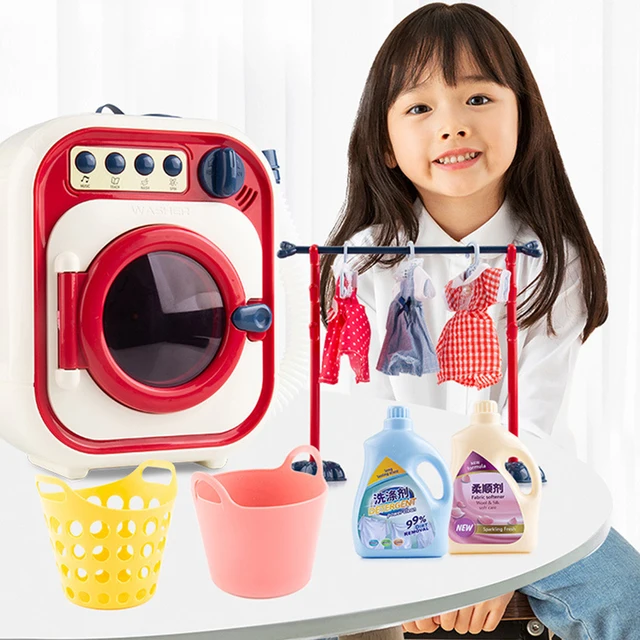 Childrens Electric Mini Drum Rotatable Washing Machine Toy Pretend Play Kitchen Toy Rice Cooker Cooking Toy Set Girl Gift