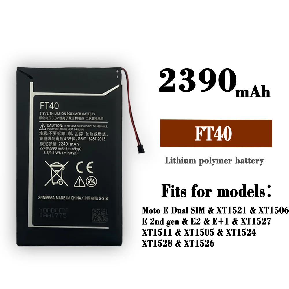 

High Quality 2390mAh FT40 Battery For Motorola Moto E 2nd E2 XT1526 1528 XT1063 XT1077 XT1527 XT1511 XT1505 XT1524 Cell Phone