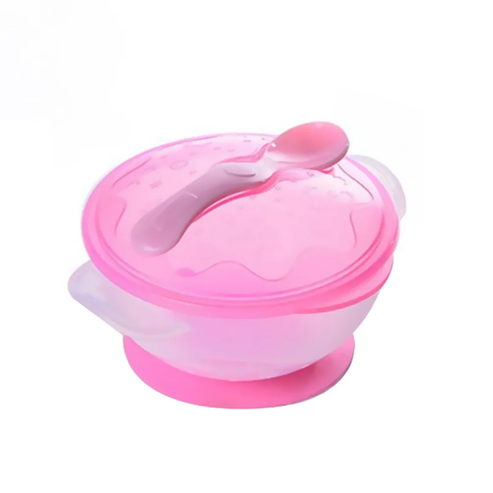 

Suction Baby Bowls with Spoon Toddler Kids Spill Proof Solid Feeding Set(Pink)