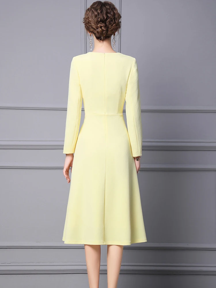 knee length dresses for ladies Yellow Sleeveless Midi Dress - Casual Dresses main image 0