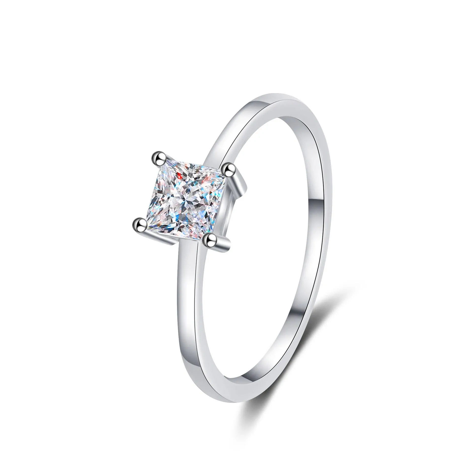 JECIRCON 925 Sterling Silver Ring for Women Princess Moissanite Simple Ring Plated PT950 Gold Ring Manufacturer Direct Wholesale