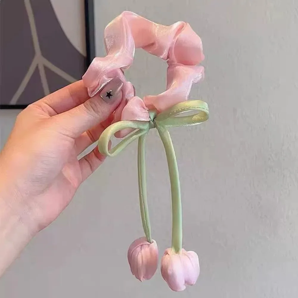 3 Stück Stoff-Haarseil für Damen, süße Mode, dreidimensionale Quaste, Tulpen-Haarseil, süßes Mädchen tut den Haargummi nicht weh – Detail 12