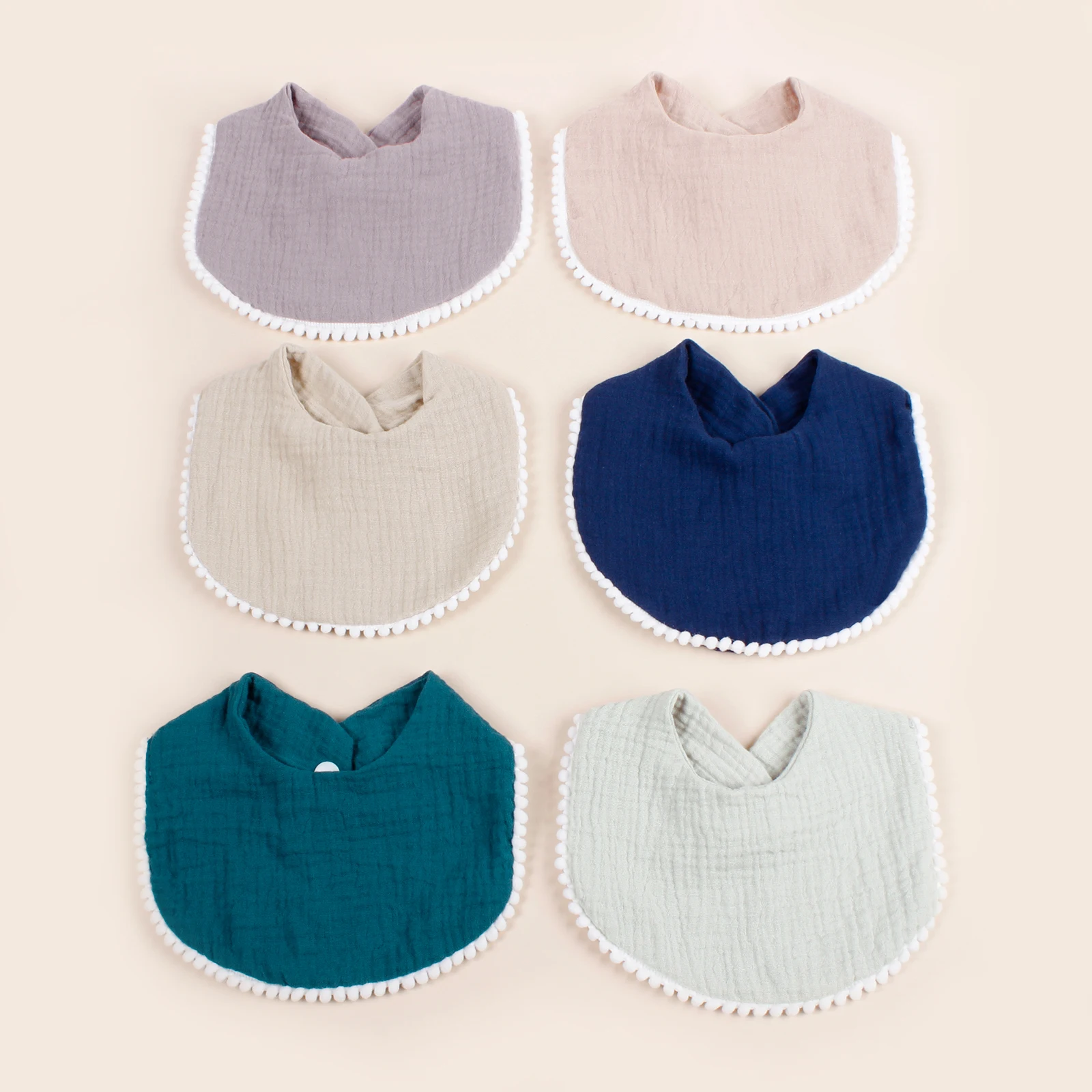 6Piece Set Hot Sale Double Layer Baby Bib Cotton Muslin Polyester Dorp Shape Towel With Button For Kids  Children Burp Cloth 2