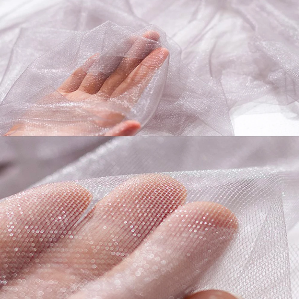 150CM Wide Bright Silk Soft Mesh Gauze Tulle Lace Fabric For Wedding Dress Manicure Photos Background Sewing Clothing Decoration