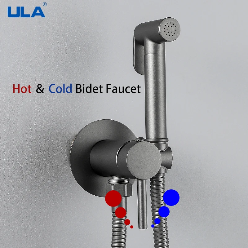 

ULA Gun Grey Brass Toilet Bidet Faucet Hot Cold Mixer Water Handheld Bidet Faucet Bathroom Shattaf Sprayer Set Hygienic Shower