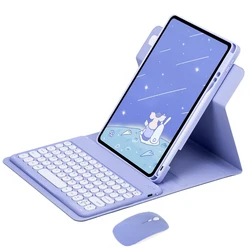 Enhanced 360° Rotating Keyboard Case with Adjustable Stand for iPad Air 5 Air 4 (Purple with mouse)