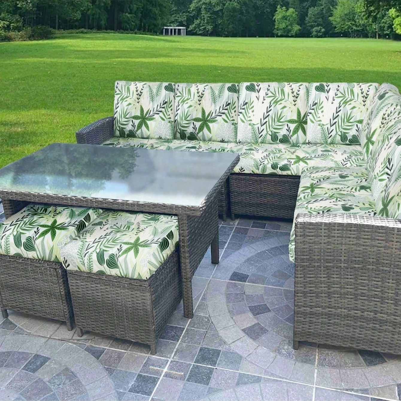 Tropical Print Outdoor Sofa Cushion Covers - Non-Slip Furniture Protectors