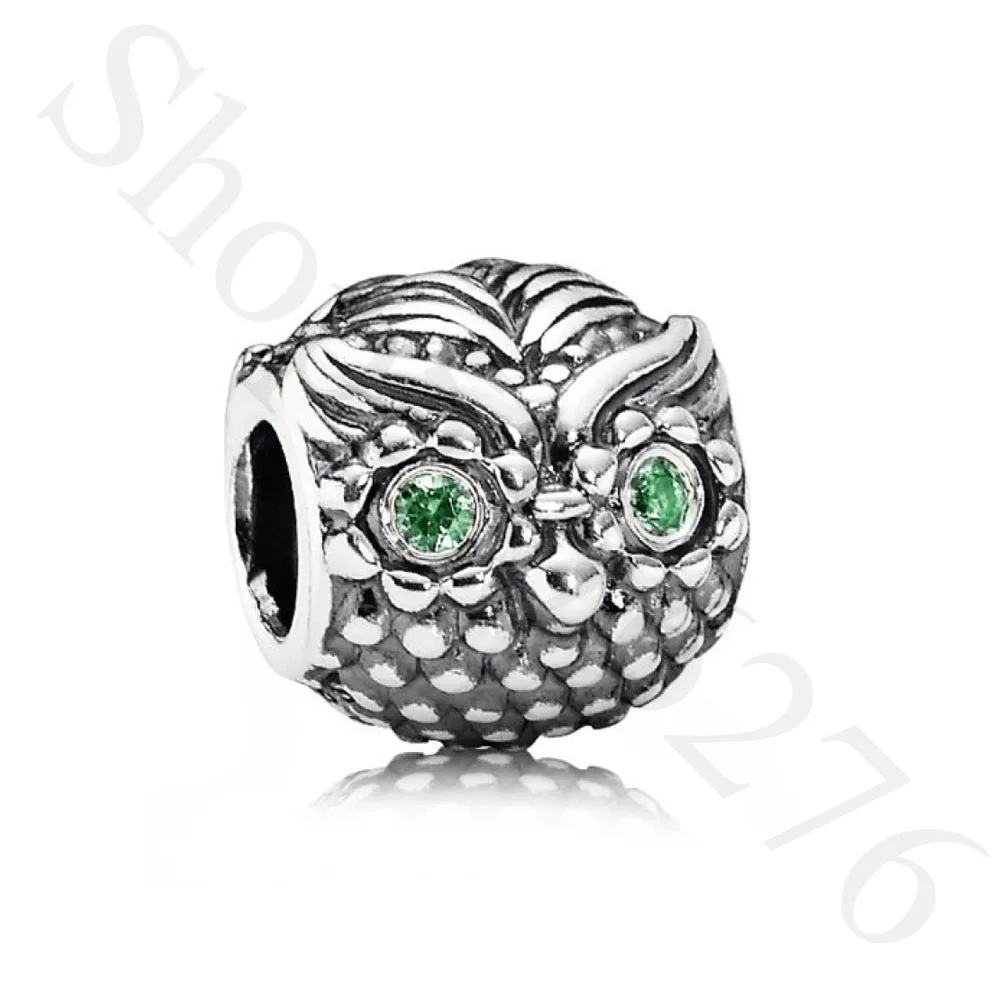 

Authentic 925 Sterling Silver Bead Green Wise Owl Charm Fit Pandora Women Bracelet Bangle Gift DIY Jewelry