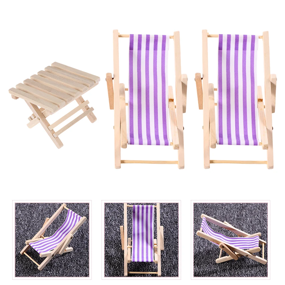 3 Pcs Blue Recliner Chairs Miniature Rocking Chair Craft Chair Blue Decor 1: 12 Deck Chair Accessories Deck Chair Beach Chair