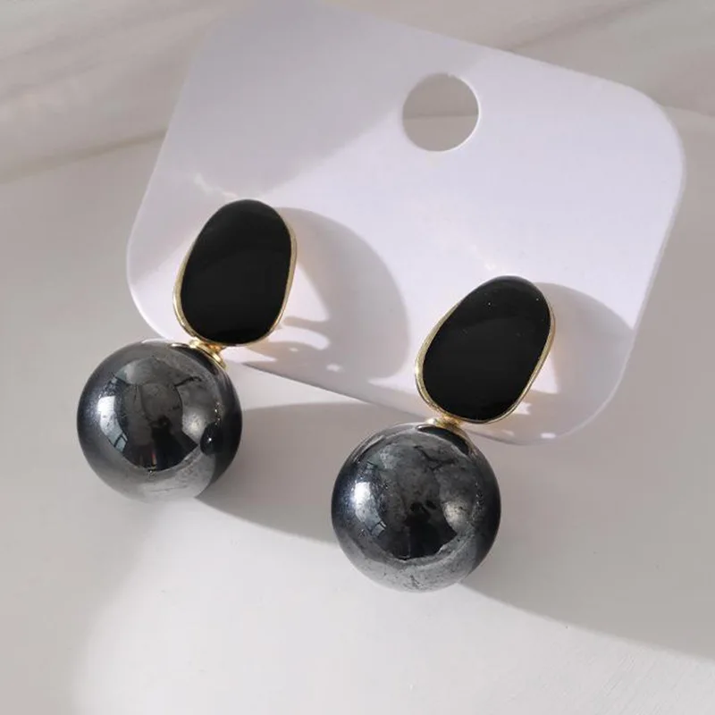 Fashion Black Imitation Pearl Drop Earrings Women White Pink Enamel Oil Irregular Geometry Oval Dangle Earrings Elegant Jewelry