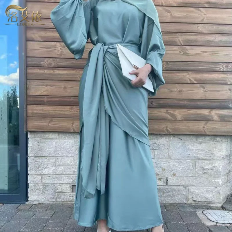 2023 Islam Abaya Dress Sleeves Round Neck Solid Abayas Women Loose Large Hemline Dress Kaftan Ramadan Evening Dress