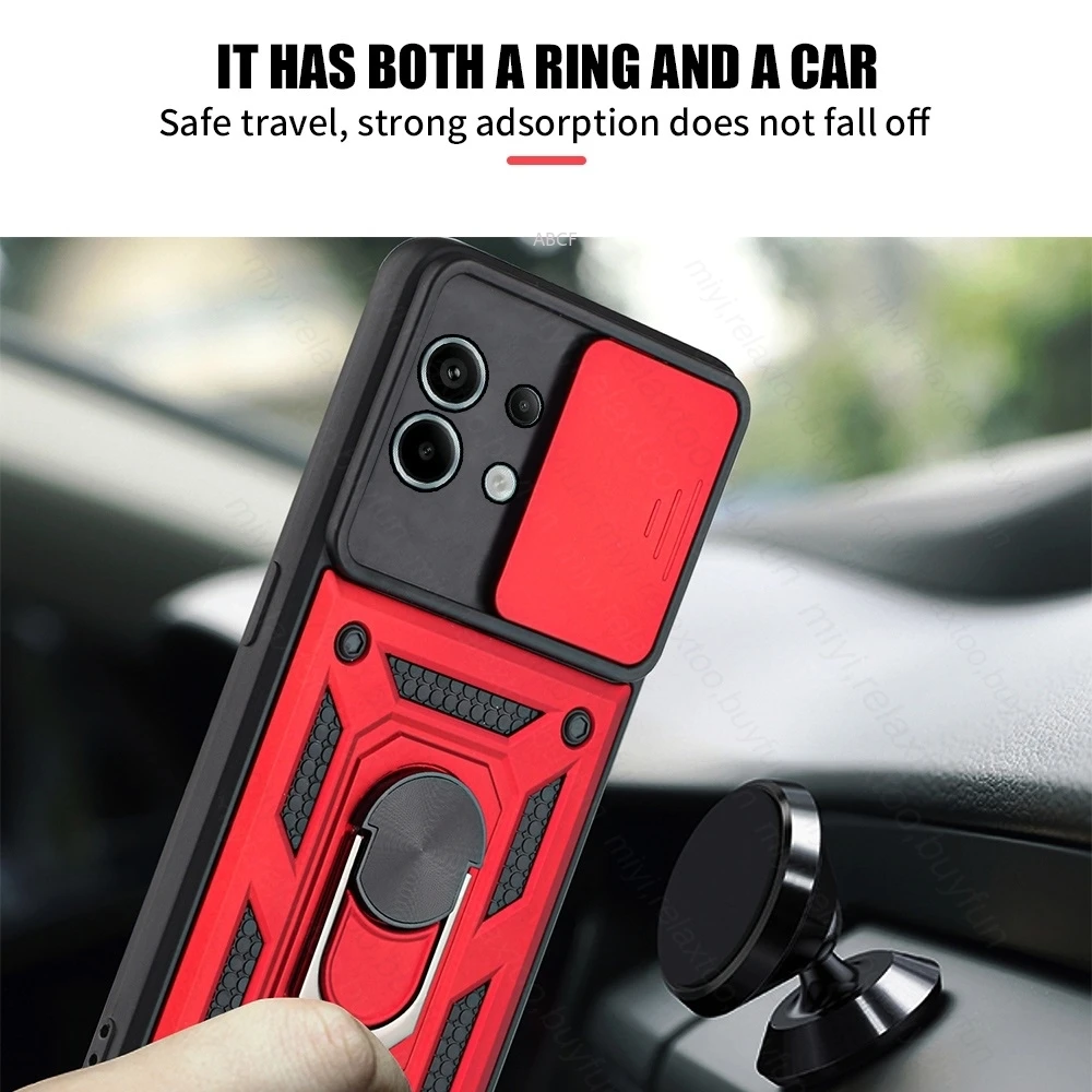 Shockproof Armor Slide Lens Case with Magnetic Ring Holder Stand Cover