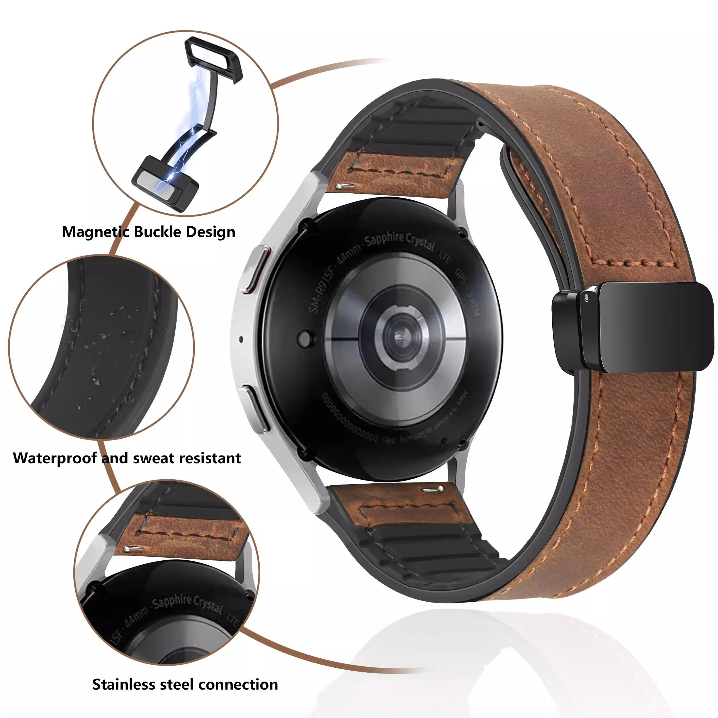 Elegant Leather Silicone Watch Strap - Premium Wristband Bracelet for Smartwatches (20mm/22mm)