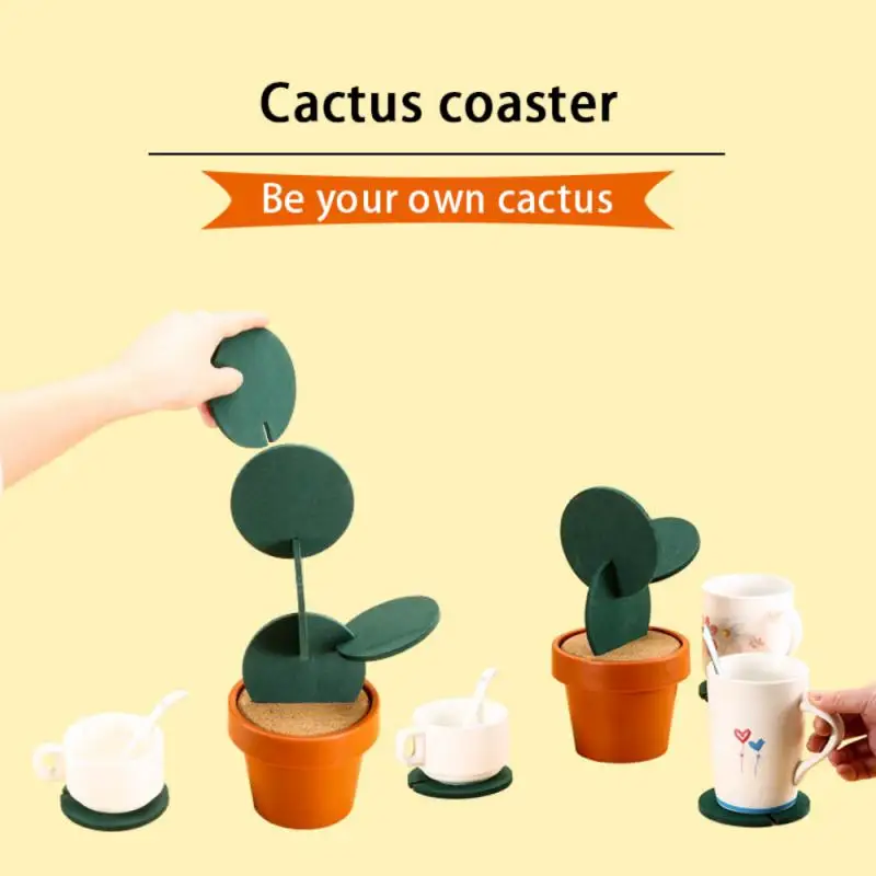 

Creative Cactus Non-slip Coaster Insulated Tea Mat DIY Home Tableware Coffee Cup Holder Coaster Flower Cactus Shaped Cup Holder