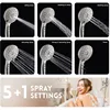 Dual Shower Head Combo, Brushed Nickel 8'' High Pressure Rain/Rainfall Shower Head,5 Settings Adjustable Handheld Showers 4