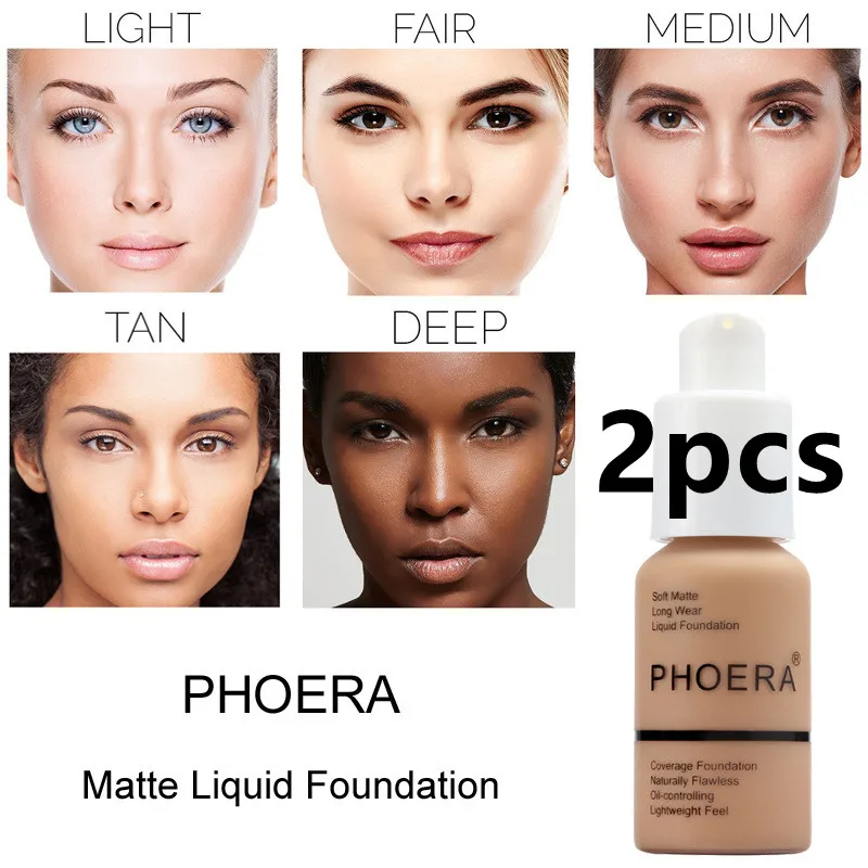 PHOERA Foundation 30ML Long Lasting Whitening Waterproof Foundation Cream Cosmetics Makeup Base Oil-control Matte Concealer 2pcs makeup cream,makeup foundation