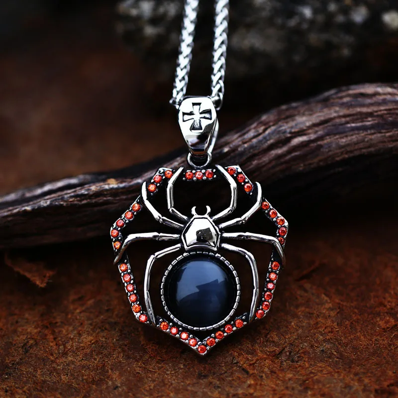 

2022 New Stainless Steel Red Spider Pendant Necklace Lady Retro Personality Animal Titanium Steel Necklace