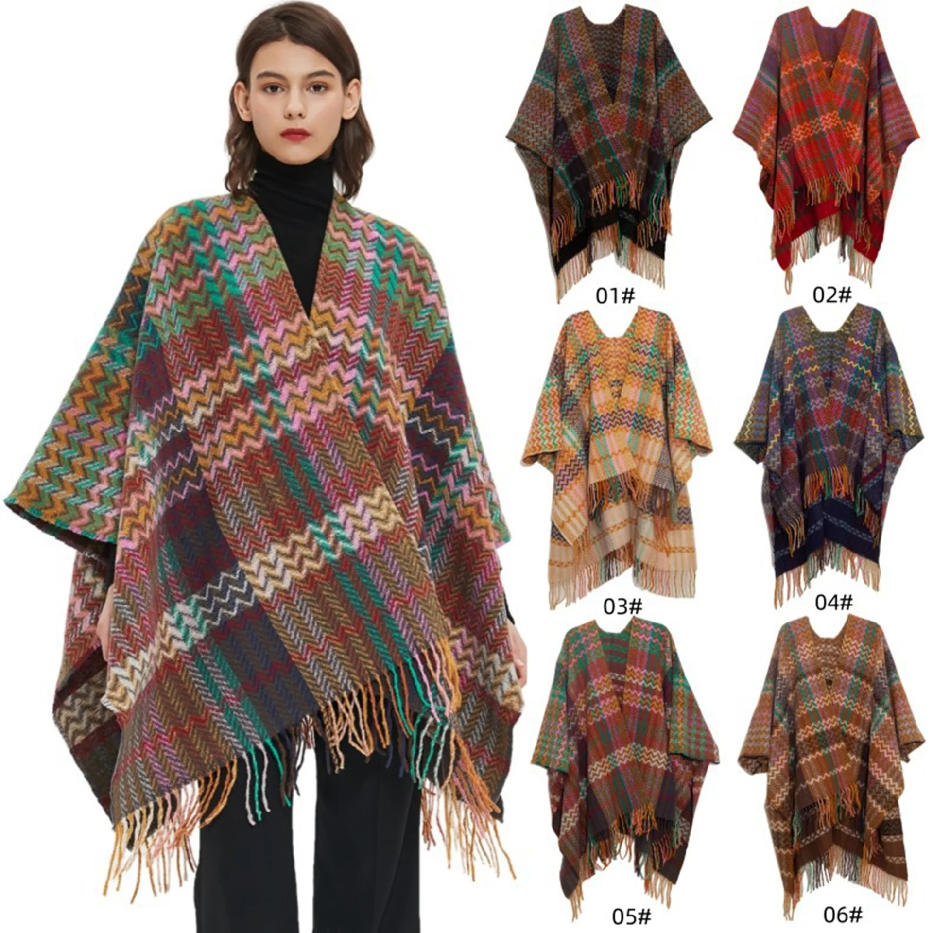 

Women's Wrap Shawl Cape Poncho Sweater Cardigan Printed Tassel Open Front for Spring Fall Winter