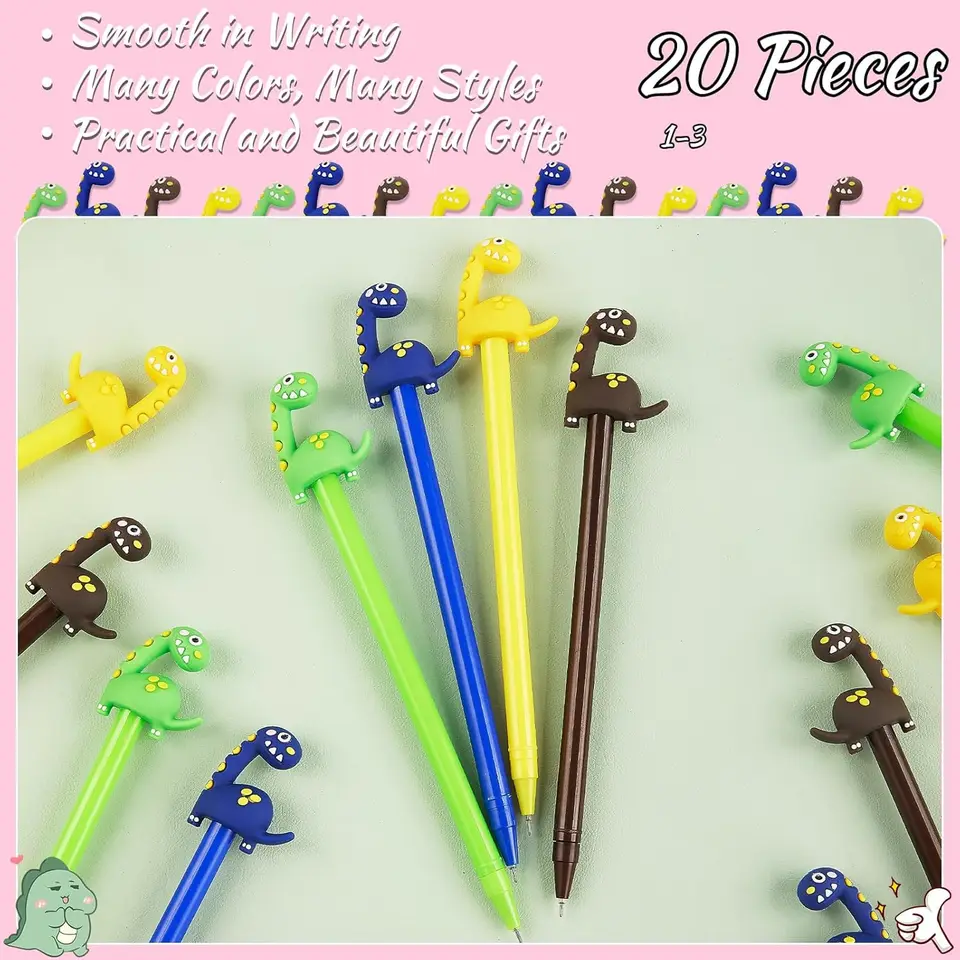 20 Pack Dinosaur Gel Ink Pens | Cartoon Animal Pens For School & Party Favors
