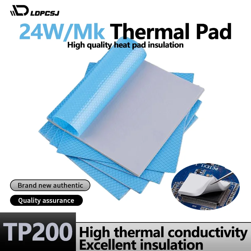 LDPCSJ 24W/Mk GPU CPU 라디에이터 냉각용 열 패드 전도성 실리콘 고품질 열 절연 80x40mm/100x100mm